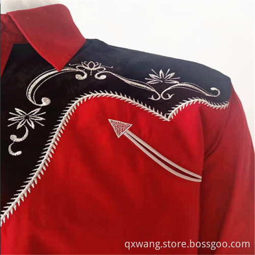 Contrast Suede Men's Embroidery Charro Cowboy Shirts